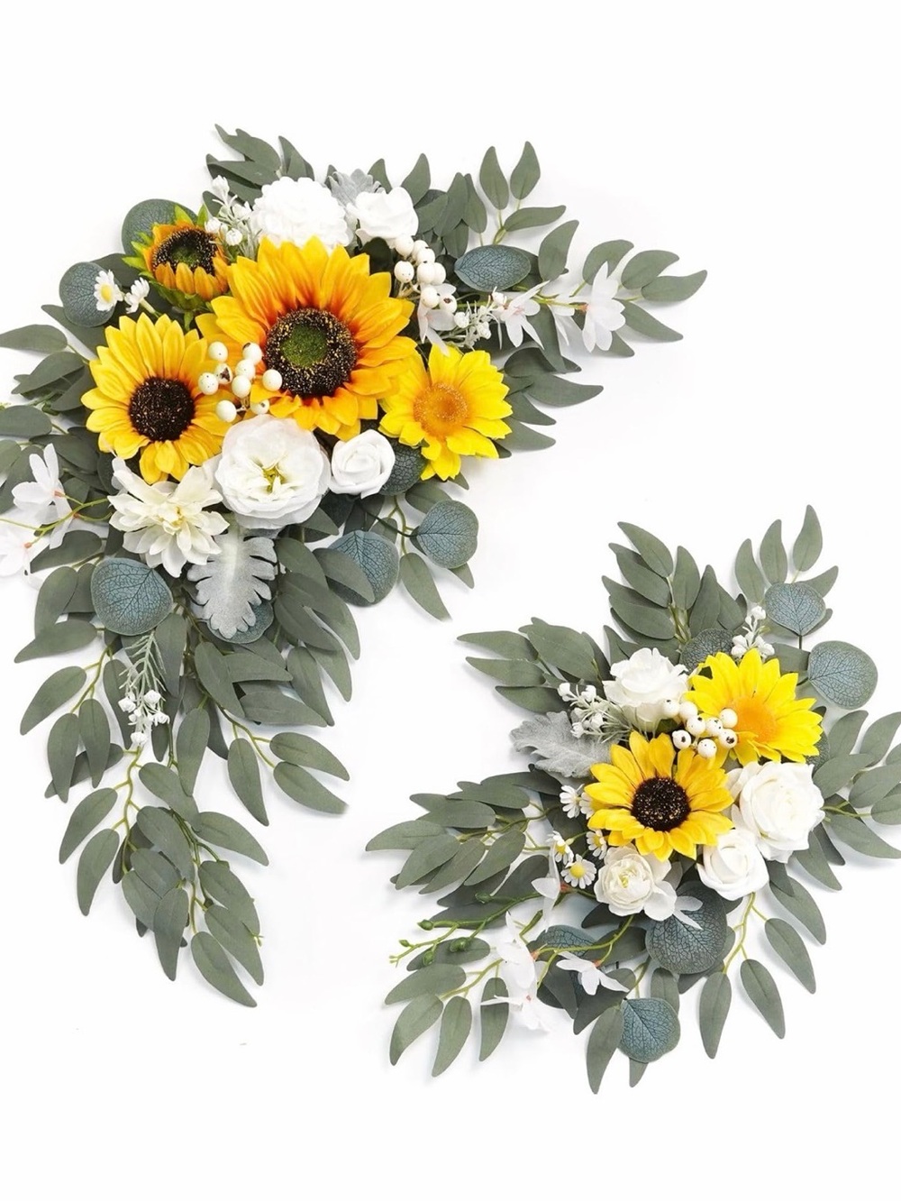 Faux flower swag Yellow Sunflower & White Rose Wedding swag set of 2